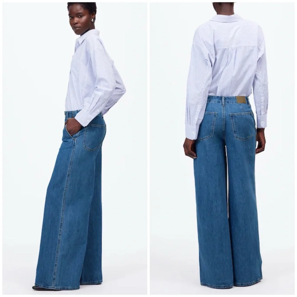 Madewell Wide Sweep Denim Trousers in Rigid Java Wash 100% Cotton - Picture 2 of 15